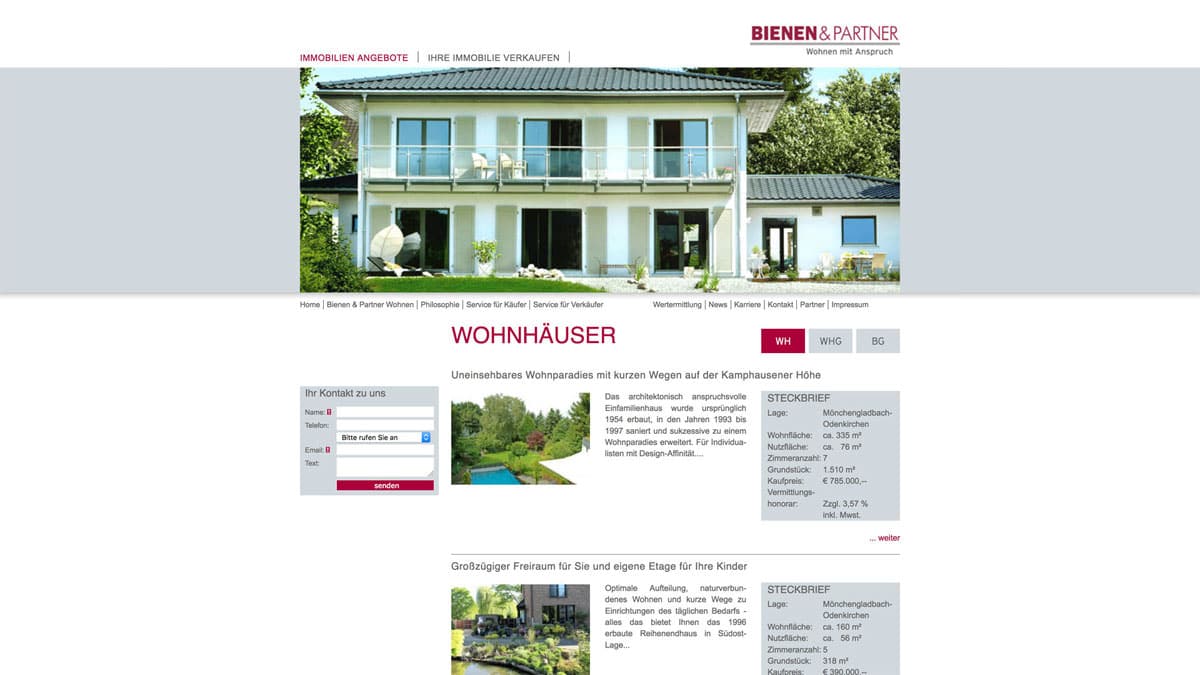 Bienen & Partner, Wohnhäuser - Webdesign für Immobilienangeobte Webdesign für Immobilienangeobte - Bienen & Partner, Wohnhäuser