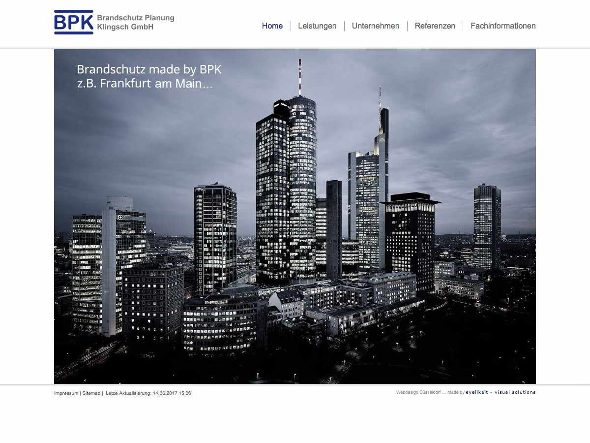 Webdesign Beispiel für Architektur - BPK Fire, ist ein national und international erfolgreich arbeitendes Brandschutz-Planungsunternehmen.